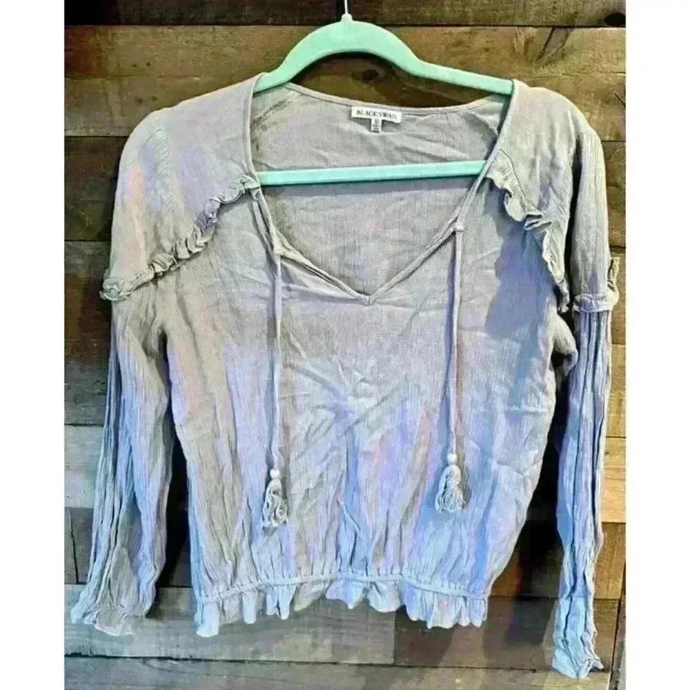 black swan women's gray blouse medium lightweight rayon‎ elastic waist boho